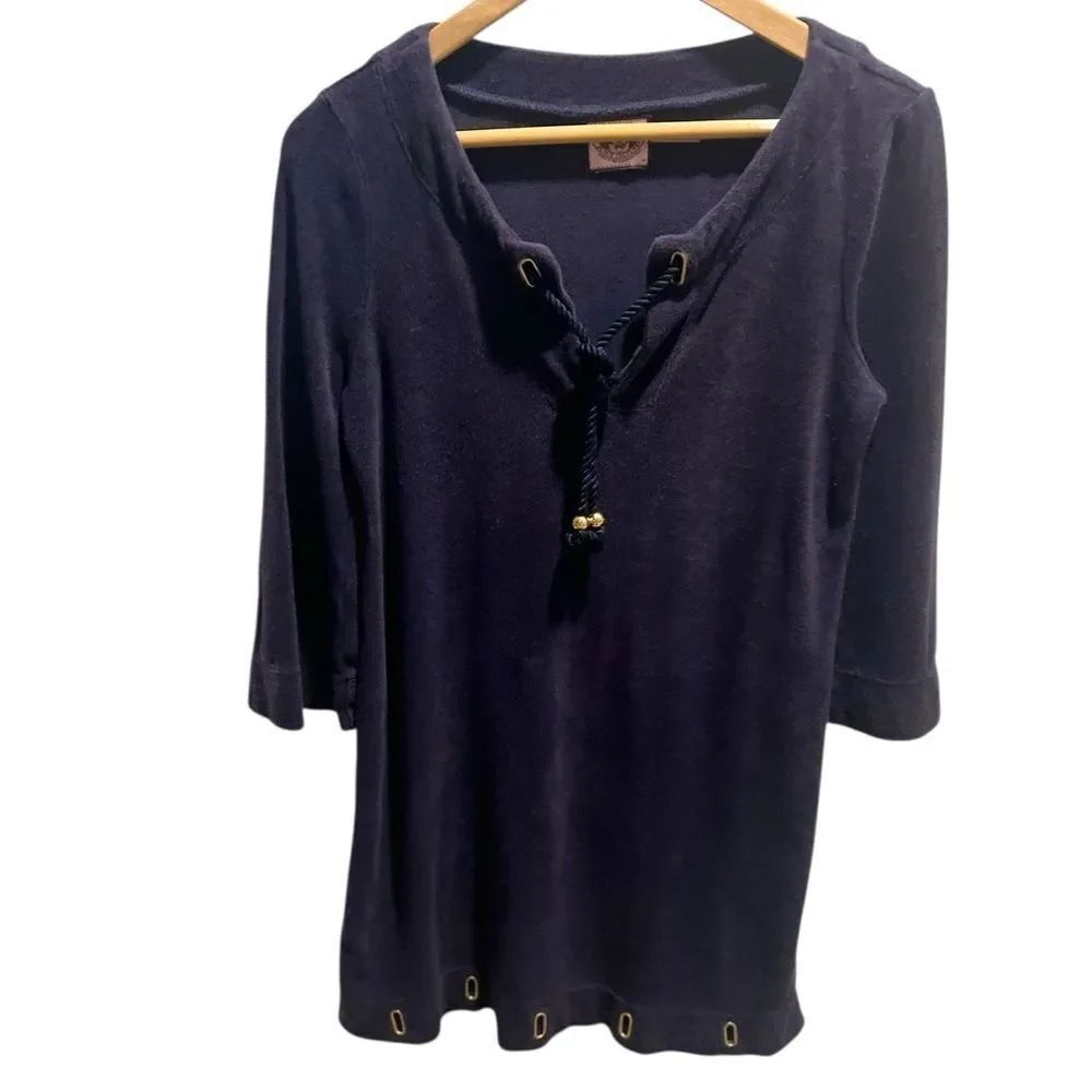 Juicy Couture Navy Lace-Up Velour Top Size Small